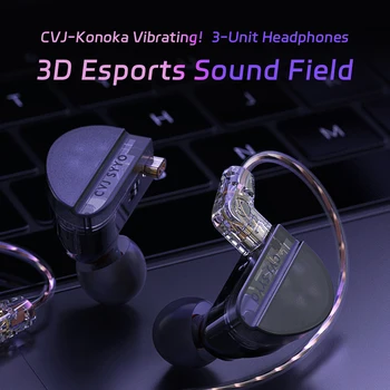 CVJ Konoka 1DD+1BA+1 Rezgés HIFI Vezetékes Fül IEMs Fülhallgató 3D-s Tripla Hibrid Vezető DJ Monitor Fejhallgató Tuning Kapcsoló